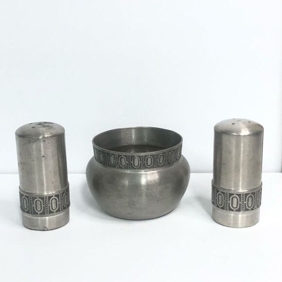pewter selandia norway art deco design sugar salt and pepper shakers classic mod - Picture 1 of 15
